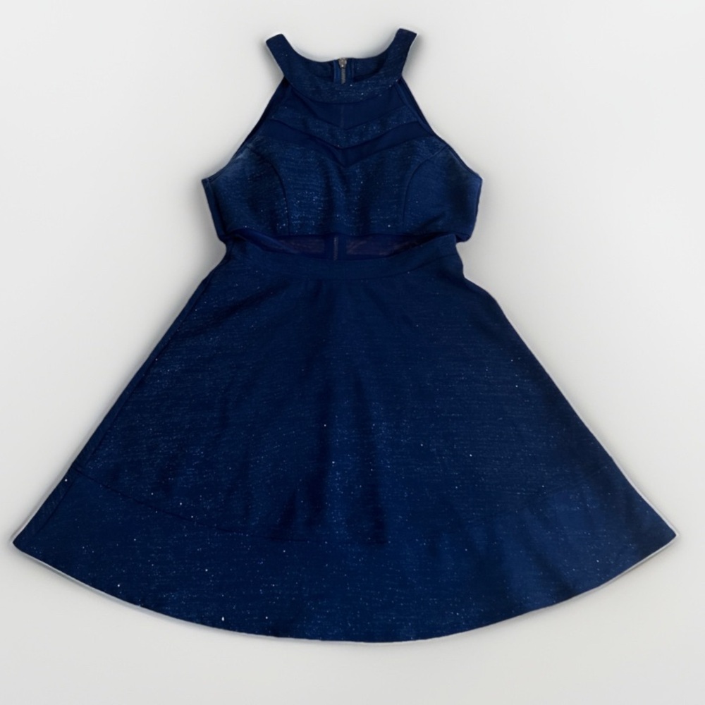Emerald Sundae Dark Blue Sparkle Fit And Flare Mini Bodycon‎ High Neck Formal M